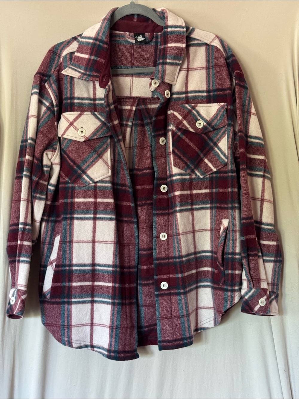 Woolx Merino Wool Shacket Cranberry Plaid Jacket